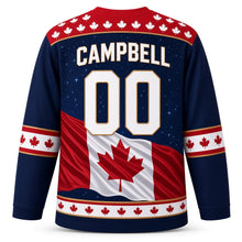 Load image into Gallery viewer, Canada Patriotic True North Flag Wave Original Hockey Jersey in Midnight Navy, back view with your name and number