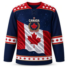 Load image into Gallery viewer, Canada Patriotic True North Flag Wave Original Hockey Jersey in Midnight Navy, front view – custom name and number