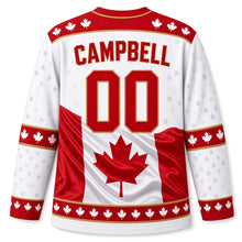 Load image into Gallery viewer, Canada Patriotic True North Flag Wave Original Hockey Jersey in True North White, back view with your name and number
