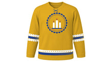 Load image into Gallery viewer, Candelaria Day Original Hockey Jersey in Gold, front view – custom name and number