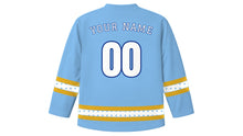 Load image into Gallery viewer, Candelaria Day Original Hockey Jersey in Sky Blue, back view with your name and number