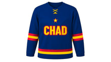 Load image into Gallery viewer, Chad Original Hockey Jersey in Blue, front view – custom name and number