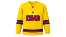 Load image into Gallery viewer, Chad Original Hockey Jersey in Gold, front view – custom name and number