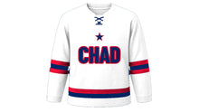 Load image into Gallery viewer, Chad Original Hockey Jersey in White, front view – custom name and number