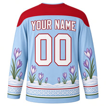 Load image into Gallery viewer, Chalandamarz Original Hockey Jersey in Smock Blue, back view with custom YOUR NAME and 00