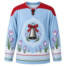 Load image into Gallery viewer, Chalandamarz Original Hockey Jersey in Smock Blue, front view with themed artwork and clean crest