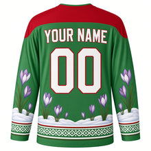 Load image into Gallery viewer, Chalandamarz Original Hockey Jersey in Spring Green, back view with custom YOUR NAME and 00