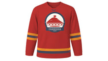 Load image into Gallery viewer, Changsha Original Hockey Jersey in Maple Pavilion Red, front view – custom name and number