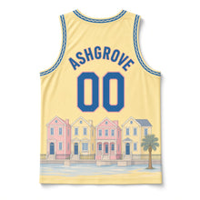 Load image into Gallery viewer, Charleston Rainbow Row Original Basketball Jersey in Butter Yellow, back view with your name and number