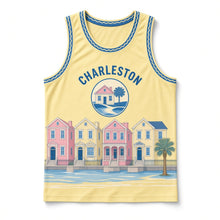 Load image into Gallery viewer, Charleston Rainbow Row Original Basketball Jersey in Butter Yellow, front view – custom name and number