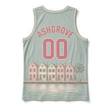 Load image into Gallery viewer, Charleston Rainbow Row Original Basketball Jersey in Sea Glass, back view with your name and number
