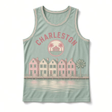 Load image into Gallery viewer, Charleston Rainbow Row Original Basketball Jersey in Sea Glass, front view – custom name and number