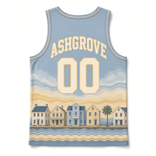 Load image into Gallery viewer, Charleston Rainbow Row Original Basketball Jersey in Harbor Blue, back view with your name and number