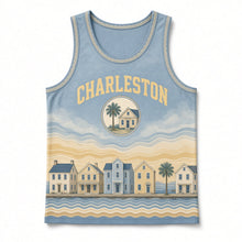 Load image into Gallery viewer, Charleston Rainbow Row Original Basketball Jersey in Harbor Blue, front view – custom name and number