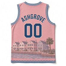Load image into Gallery viewer, Charleston Rainbow Row Original Basketball Jersey in Row House Pink, back view with your name and number