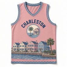 Load image into Gallery viewer, Charleston Rainbow Row Original Basketball Jersey in Row House Pink, front view – custom name and number
