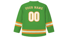 Load image into Gallery viewer, Cheese Rolling Festival Original Hockey Jersey in Meadow Green, back view with your name and number