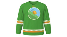 Load image into Gallery viewer, Cheese Rolling Festival Original Hockey Jersey in Meadow Green, front view – custom name and number