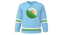 Load image into Gallery viewer, Cheese Rolling Festival Original Hockey Jersey in Sky Blue, front view – custom name and number