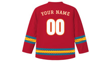 Load image into Gallery viewer, Chhath Puja Original Hockey Jersey in Crimson, back view with your name and number