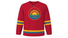 Load image into Gallery viewer, Chhath Puja Original Hockey Jersey in Crimson, front view – custom name and number