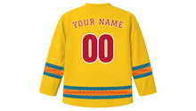 Load image into Gallery viewer, Chhath Puja Original Hockey Jersey in Sunrise Yellow, back view with your name and number