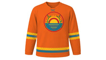 Load image into Gallery viewer, Chhath Puja Original Hockey Jersey in Sunset Orange, front view – custom name and number