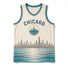 Load image into Gallery viewer, Chicago Lakefront Skyline Original Basketball Jersey in Limestone, front view – custom name and number