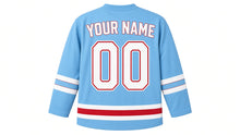 Load image into Gallery viewer, Chicago Original Hockey Jersey in Sky Blue, back view with your name and number