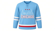 Load image into Gallery viewer, Chicago Original Hockey Jersey in Sky Blue, front view – custom name and number