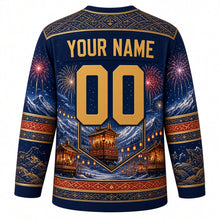 Load image into Gallery viewer, Chichibu Night Festival Original Hockey Jersey in Winter Night, back view with custom YOUR NAME and 00