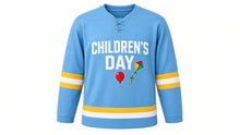 Load image into Gallery viewer, Children's Day Original Hockey Jersey in Sky Blue, front view – custom name and number