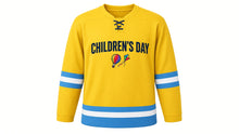 Load image into Gallery viewer, Children's Day Original Hockey Jersey in Yellow, front view – custom name and number