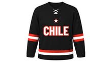 Load image into Gallery viewer, Chile Original Hockey Jersey in Black, front view – custom name and number