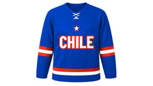 Load image into Gallery viewer, Chile Original Hockey Jersey in Blue, front view – custom name and number