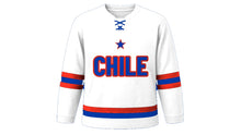 Load image into Gallery viewer, Chile Original Hockey Jersey in White, front view – custom name and number