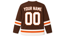 Load image into Gallery viewer, Chuseok Original Hockey Jersey in Brown, back view with your name and number