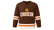 Load image into Gallery viewer, Chuseok Original Hockey Jersey in Brown, front view – custom name and number