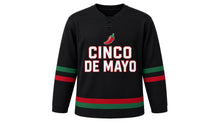 Load image into Gallery viewer, Cinco de Mayo Original Hockey Jersey in Black, front view – custom name and number