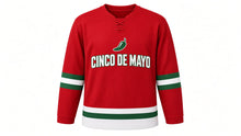 Load image into Gallery viewer, Cinco de Mayo Original Hockey Jersey in Red, front view – custom name and number