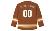 Load image into Gallery viewer, Cinnamon Roll Day Original Hockey Jersey in Cinnamon Brown, back view with your name and number