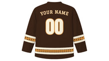 Load image into Gallery viewer, Cinnamon Roll Day Original Hockey Jersey in Espresso, back view with your name and number