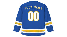 Load image into Gallery viewer, Círio de Nazaré Original Hockey Jersey in River Blue, back view with your name and number