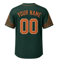 Load image into Gallery viewer, City Hall Tower Milwaukee Baseball Jersey in Copper Verdigris, back view with your name and number – terracotta-ornament sleeves and banded hem