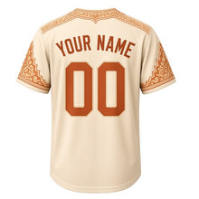 Load image into Gallery viewer, City Hall Tower Milwaukee Baseball Jersey in Sandstone Cream, back view with your name and number – terracotta-ornament sleeves and banded hem