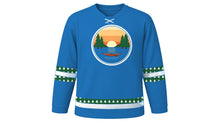 Load image into Gallery viewer, Civic Holiday Original Hockey Jersey in Lake Blue, front view – custom name and number
