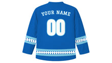 Load image into Gallery viewer, Clean Monday Original Hockey Jersey in Aegean Blue, back view with your name and number