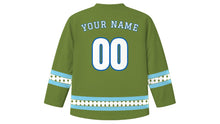 Load image into Gallery viewer, Clean Monday Original Hockey Jersey in Olive Green, back view with your name and number
