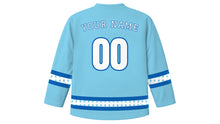 Load image into Gallery viewer, Clean Monday Original Hockey Jersey in Sky Blue, back view with your name and number