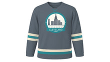 Load image into Gallery viewer, Cleveland Original Hockey Jersey in Cuyahoga Steel, front view – custom name and number